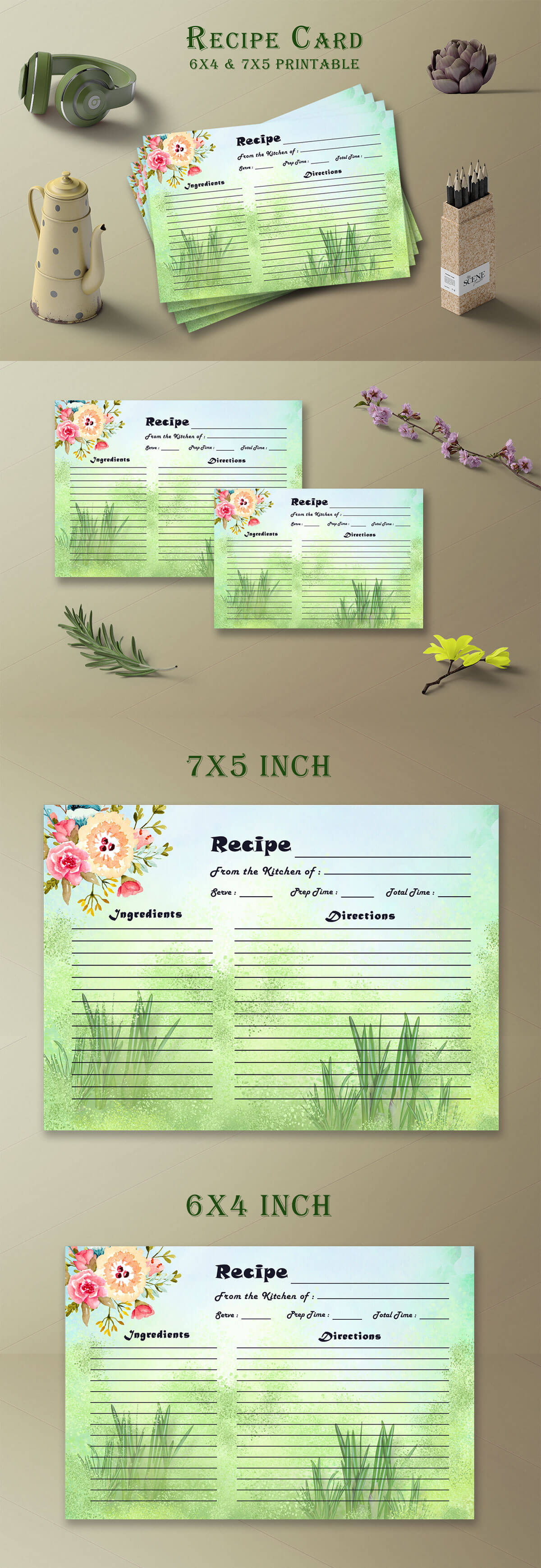 Free Watercolor Recipe Card Template V25