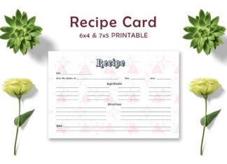 Free Pink Pattern Recipe Card Template
