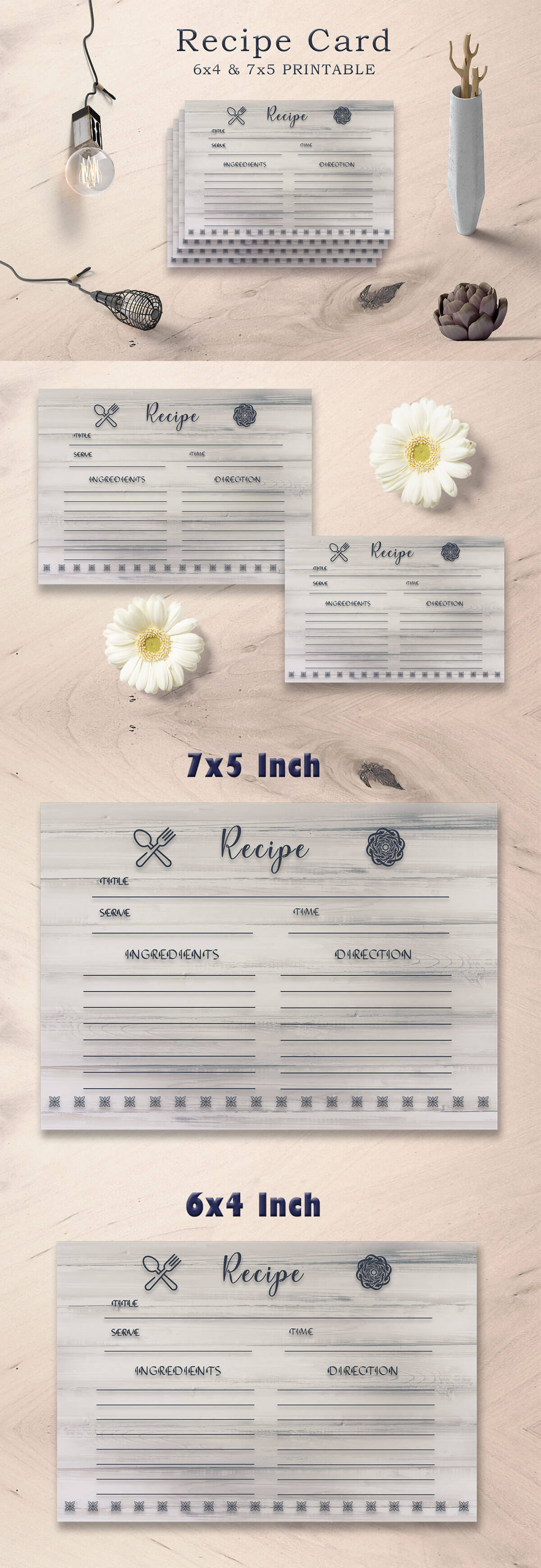 Free Wooden Texture Recipe Card Template
