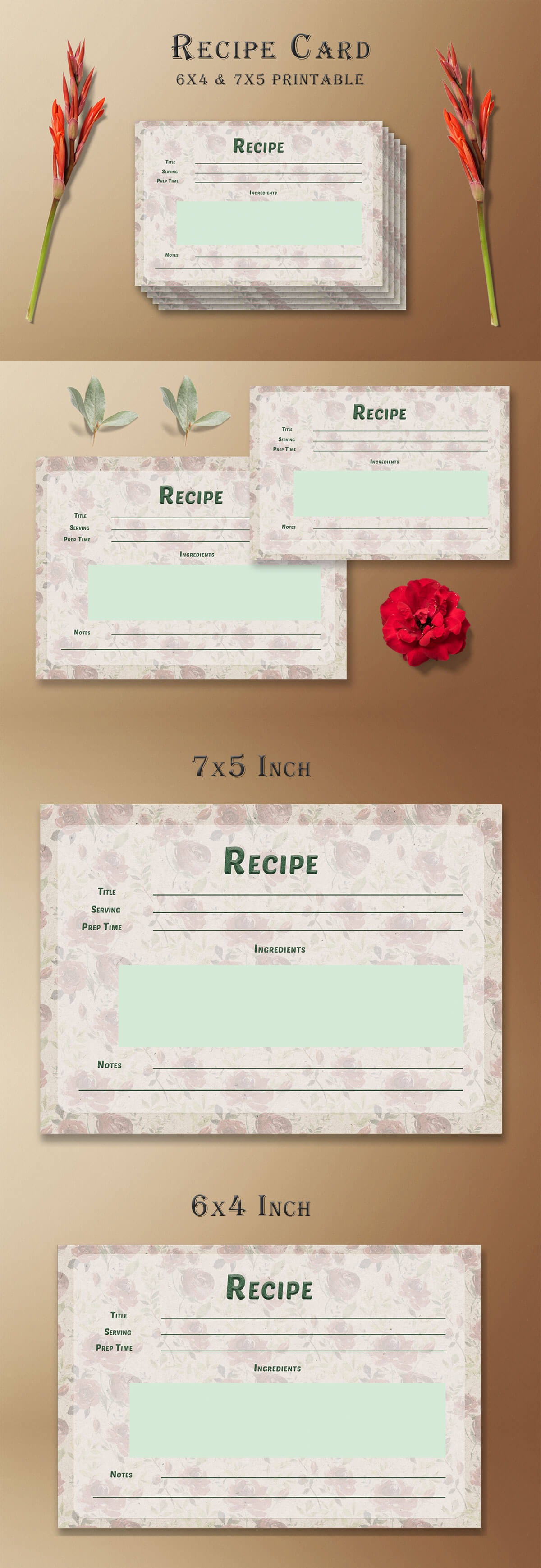 Floral Pattern Recipe Card Template