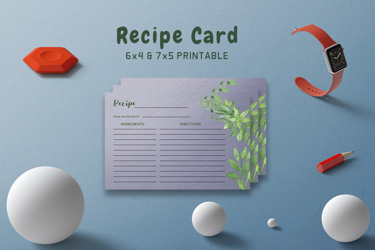 Free Green Floral Recipe Card Template