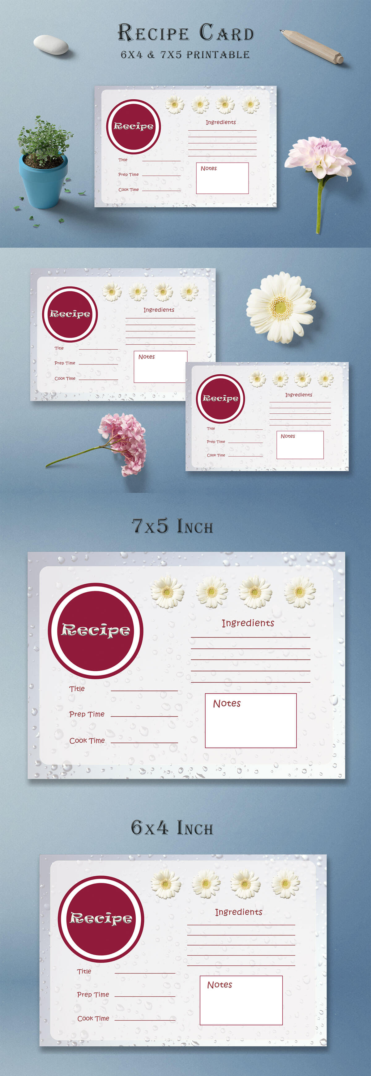 Free White Floral Recipe Card Template