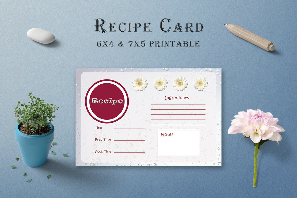 Free White Floral Recipe Card Template