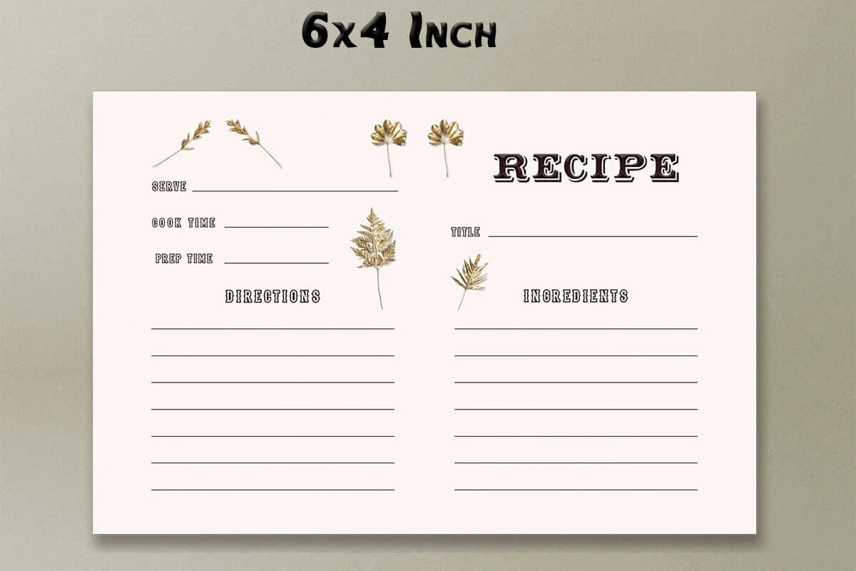 Golden Floral Recipe Card Template Preview 3