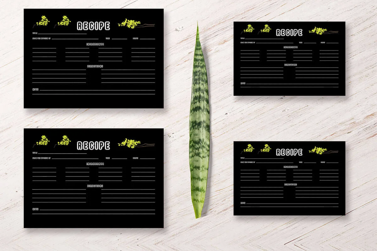 Yellow Plants Recipe Card Template Previews 1