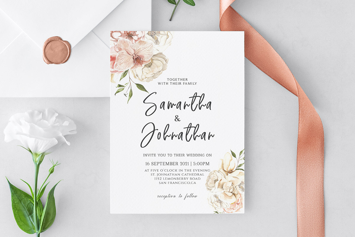Free Blush Floral Wedding Invitation Template