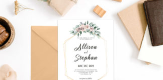 Free Floral Geometric Wedding Invitation Template