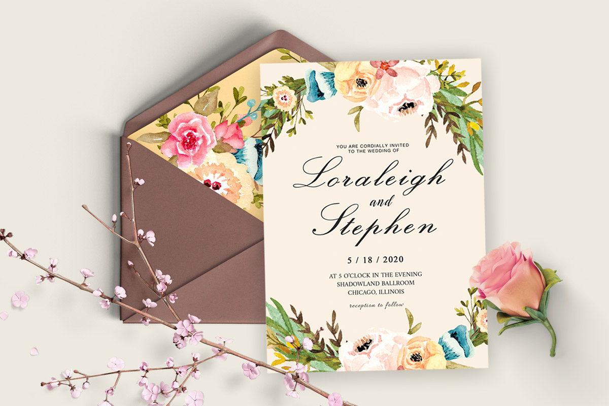 Free Floral Wreath Wedding Invitation Template