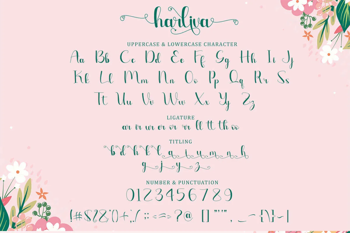 Harliva Calligraphy Font Preview 4