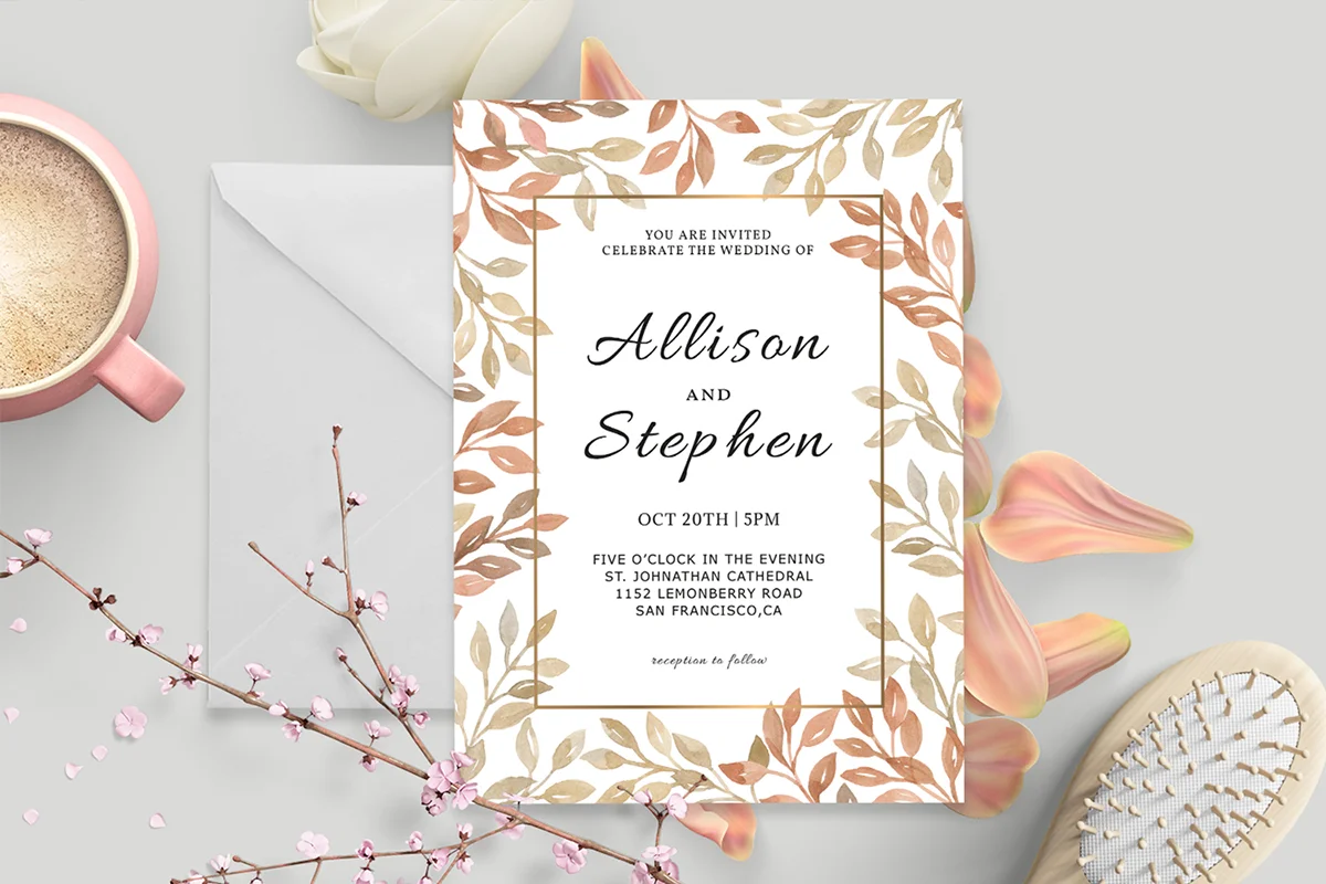 Autumn Wreath Wedding Invitation Template Preview 1