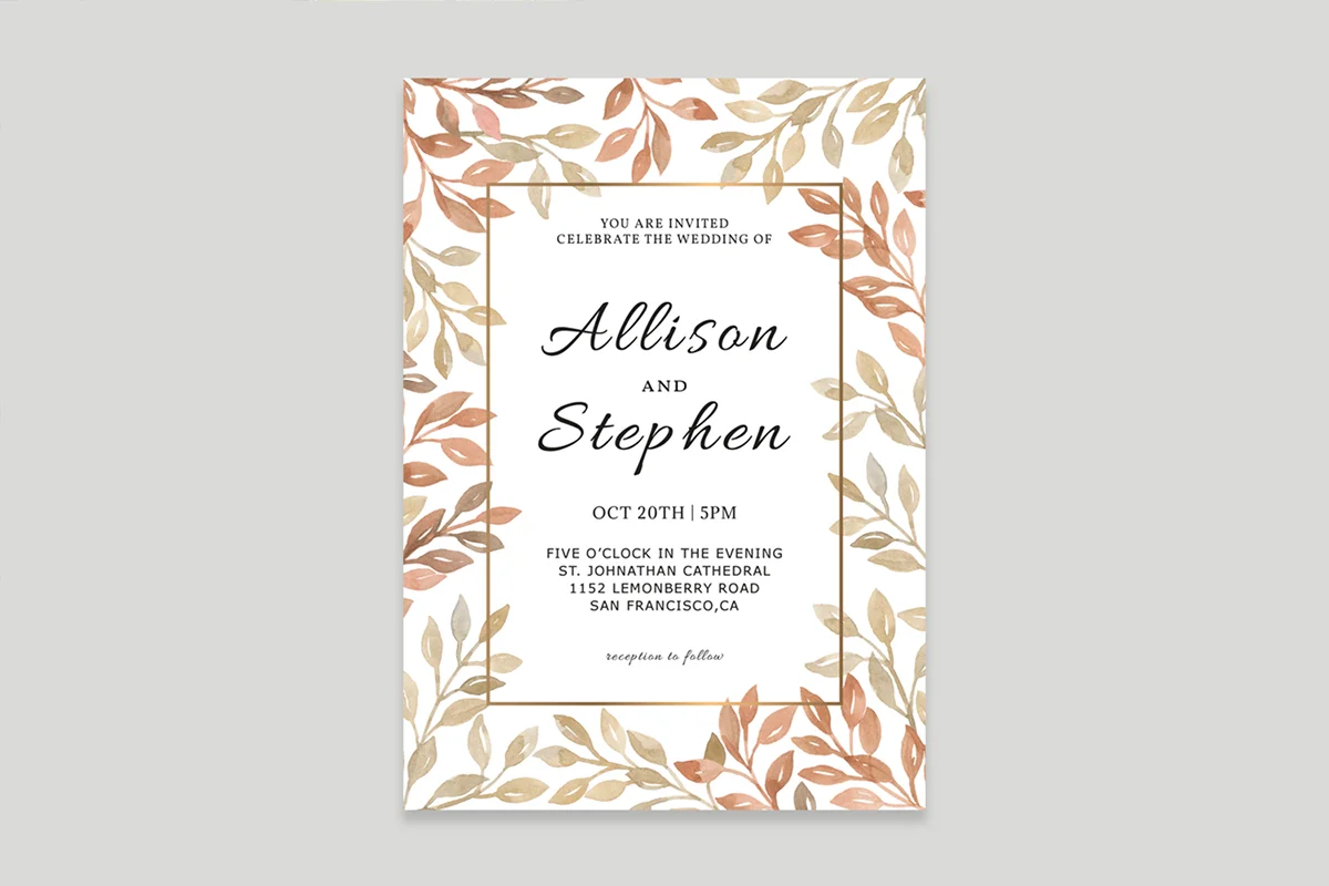 Autumn Wreath Wedding Invitation Template Preview 2