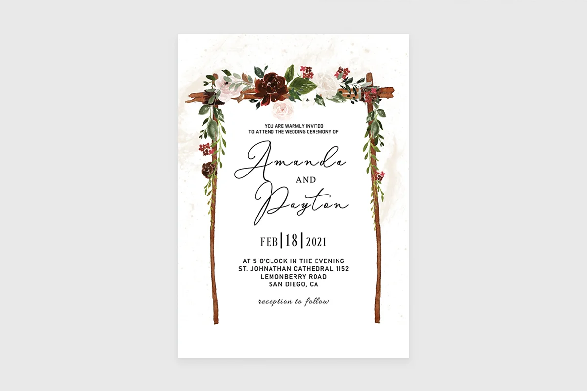 Burgundy Floral Arch Wedding Invitation Preview 2