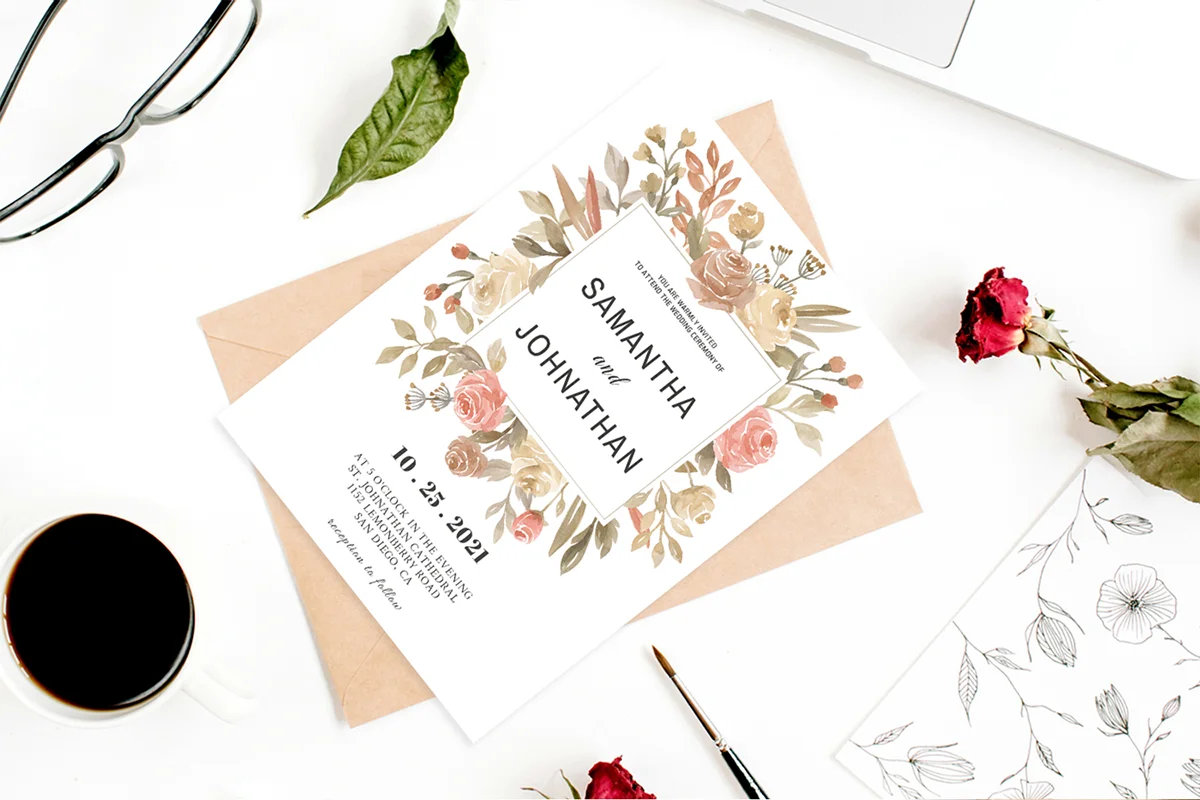 Dusty Rose Wedding Invitation Template Preview 1