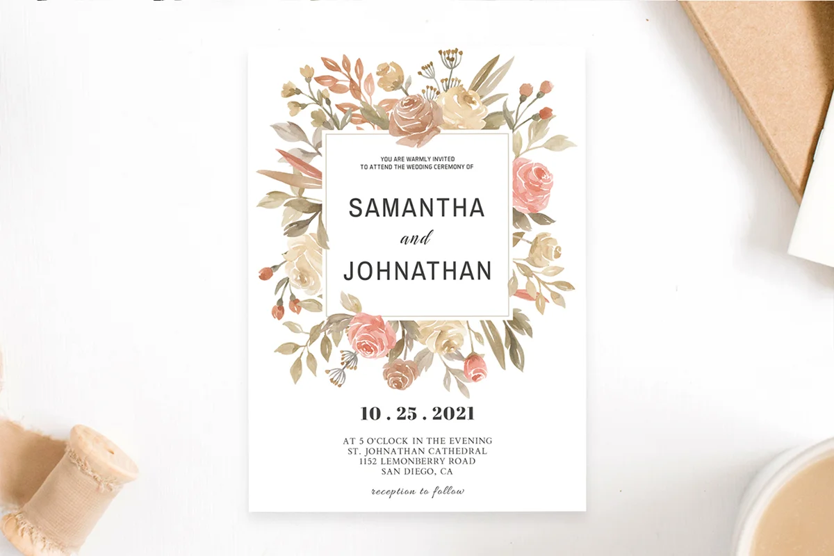 Dusty Rose Wedding Invitation Template Preview 2