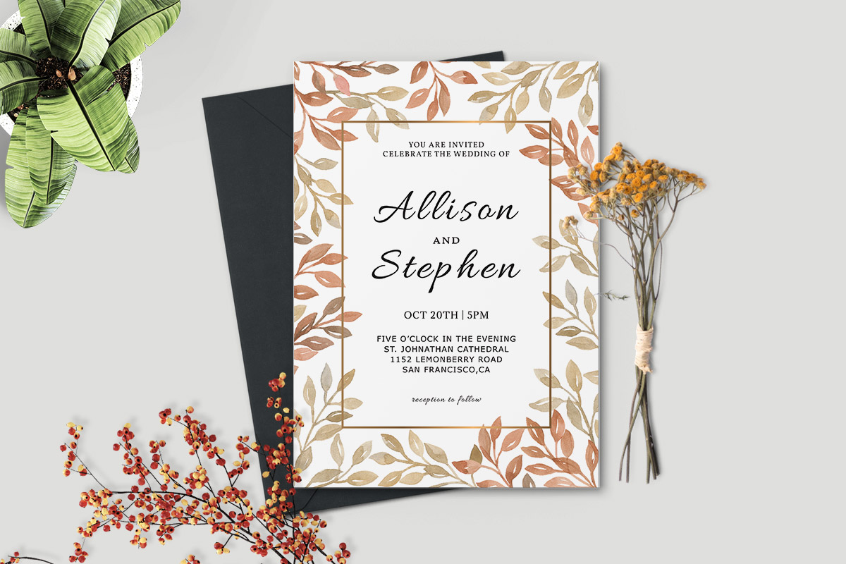 Free Autumn Wreath Wedding Invitation Template