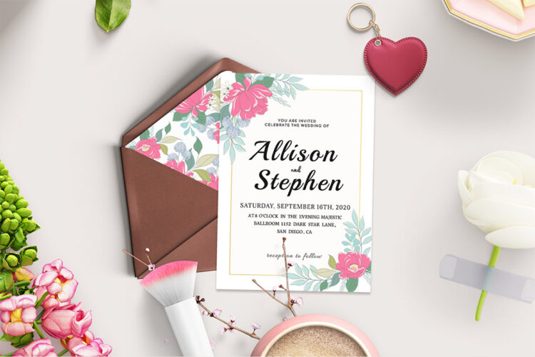 Watercolor Flowers Wedding Invitation Template Feature
