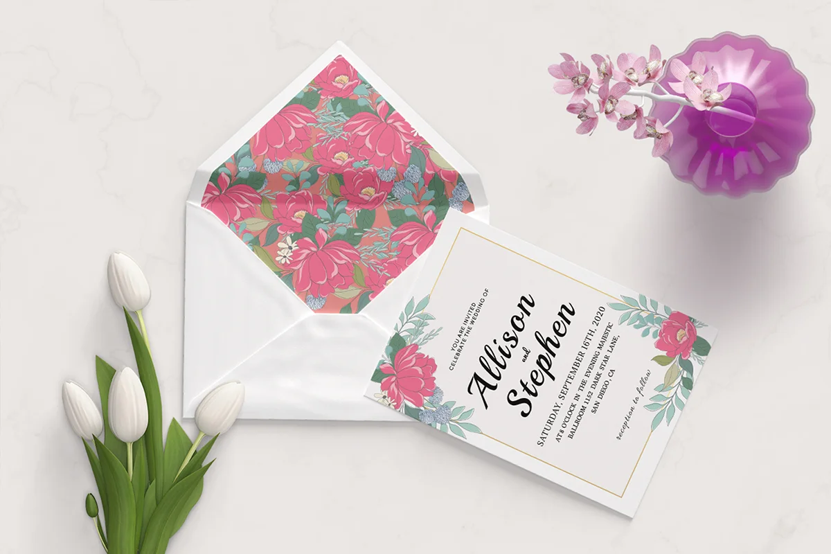 Watercolor Flowers Wedding Invitation Template Preview 1