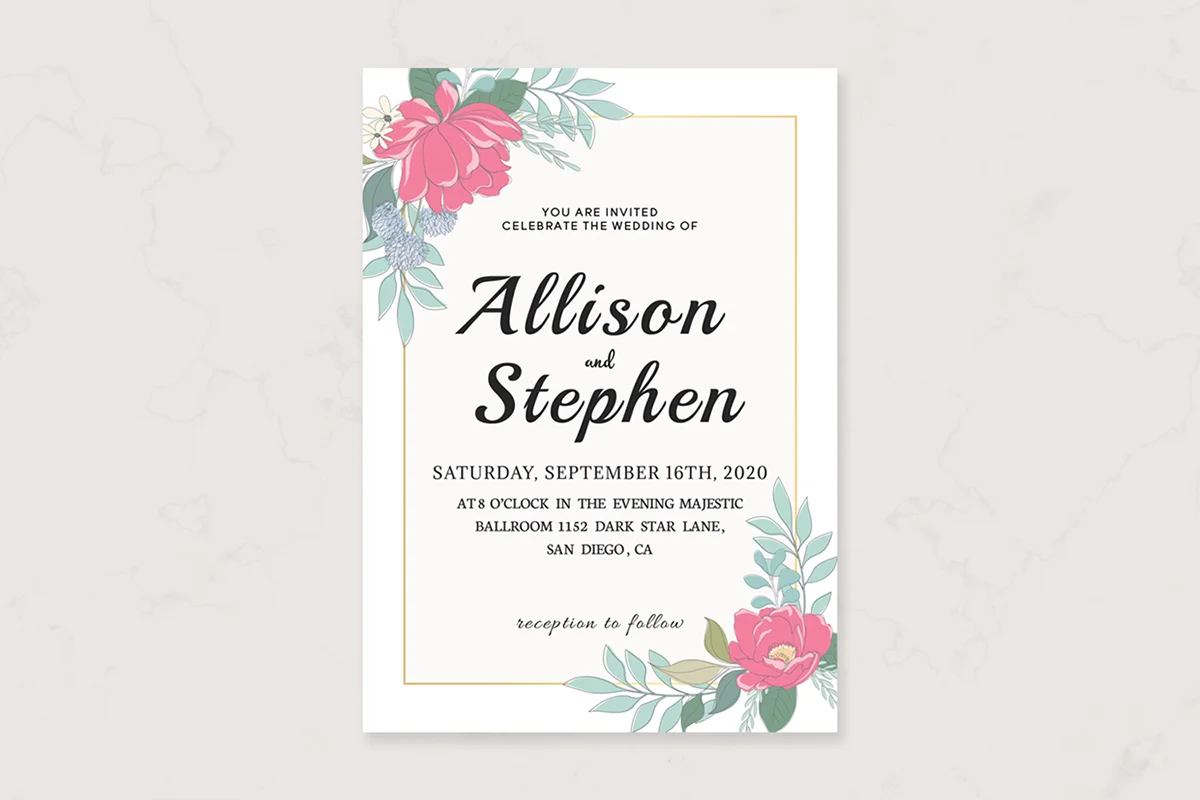 Watercolor Flowers Wedding Invitation Template Preview 2