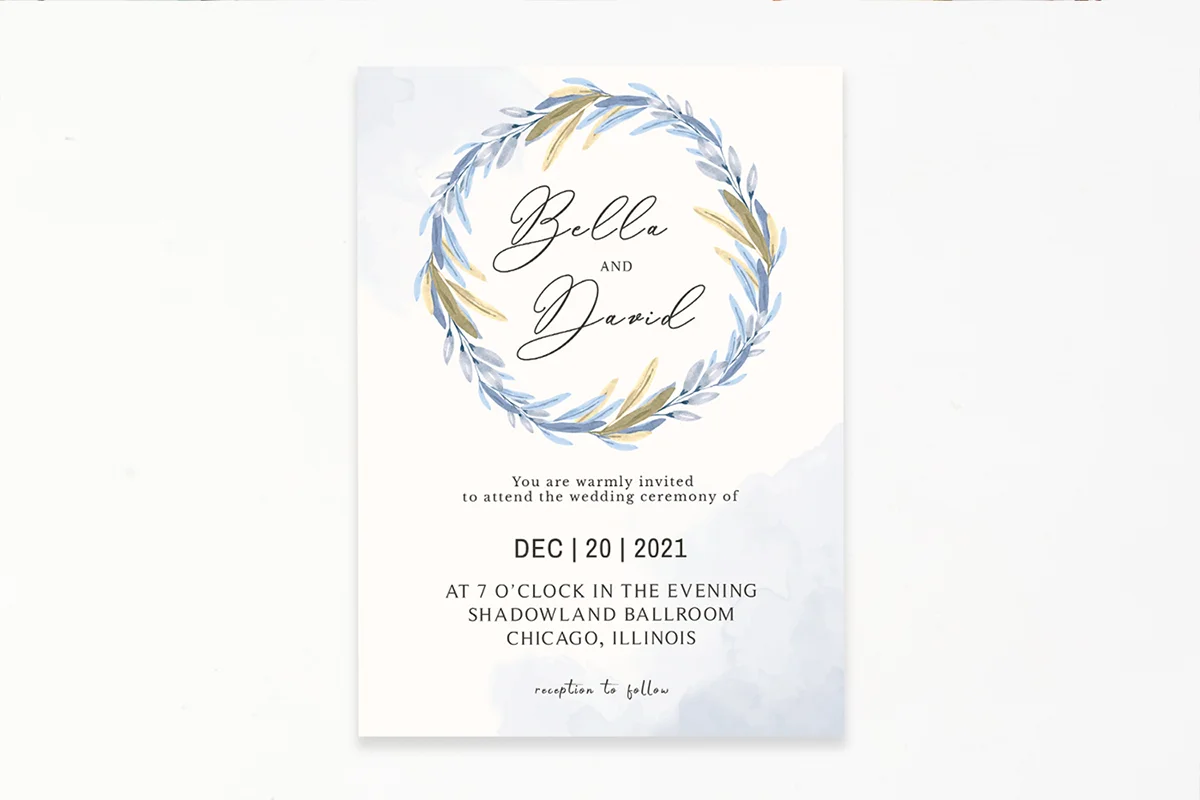 Blue Floral Watercolor Wedding Invitation Template Preview 2