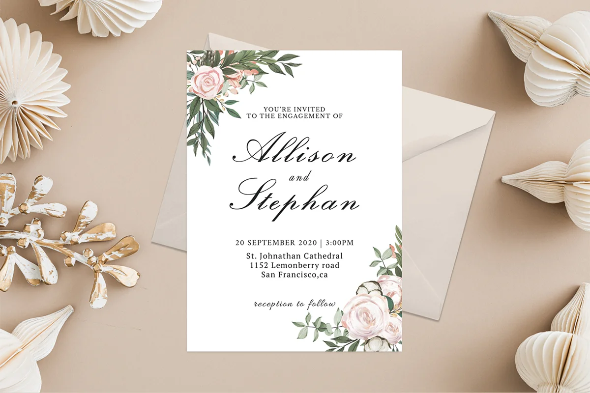 Dusty Rose Floral Wedding Invitation Template V2 Preview 1