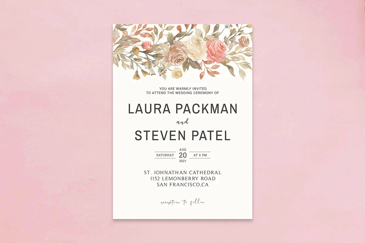 Dusty Rose Wedding Invitation Template V2 Preview 2