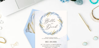 Free Blue Floral Watercolor Wedding Invitation