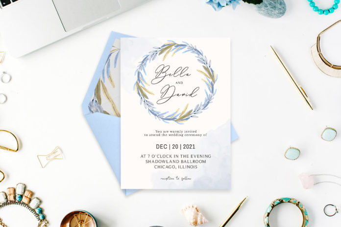 Free Blue Floral Watercolor Wedding Invitation