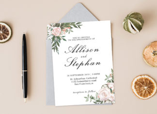 Free Dusty Rose Floral Wedding Invitation Template V2