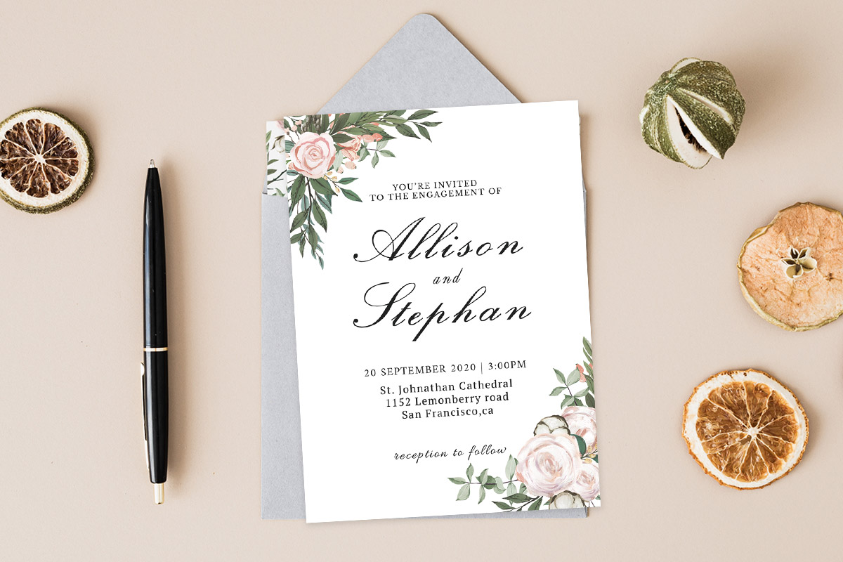 Free Dusty Rose Floral Wedding Invitation Template V2