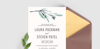 Green Leaves Wedding Invitation Template