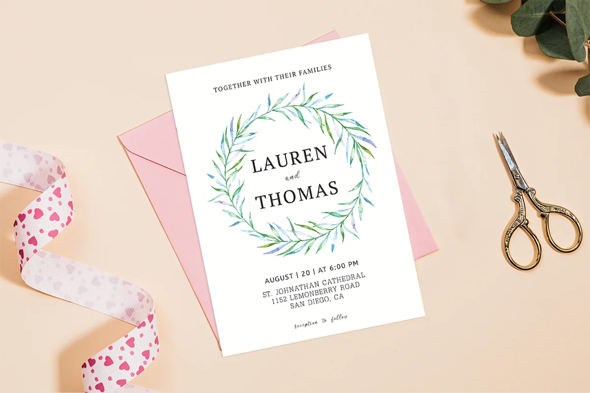 Simple Floral Wedding Invitation Template Preview 1