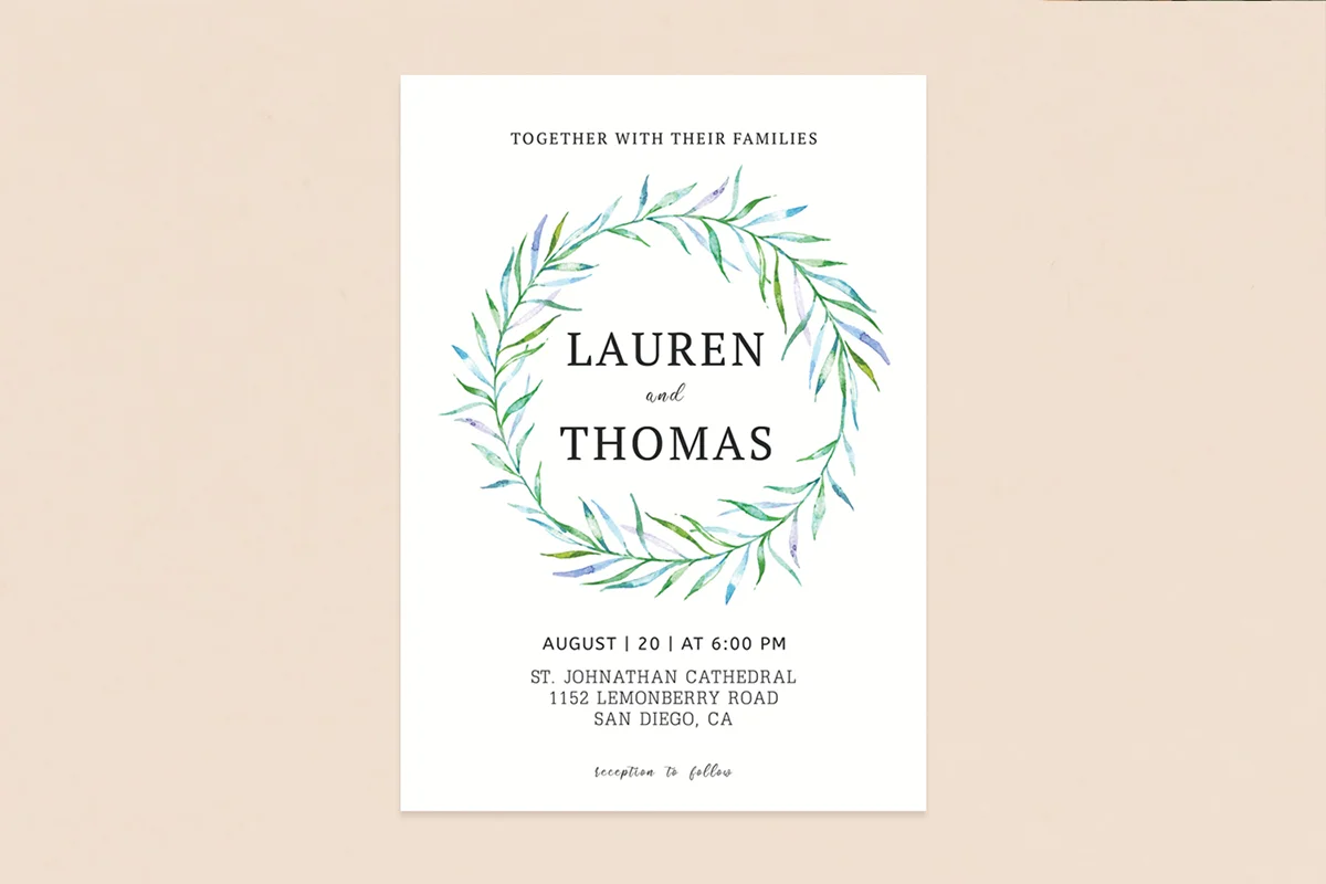 Simple Floral Wedding Invitation Template Preview 2
