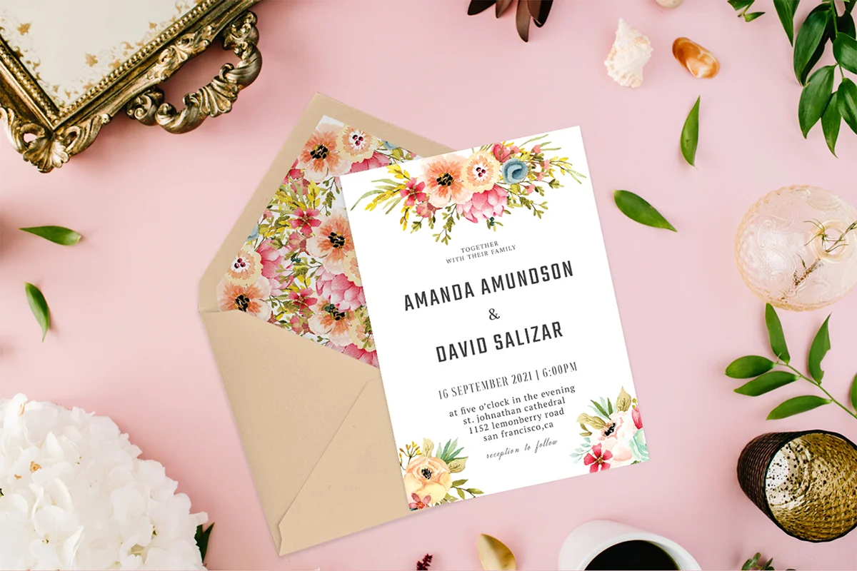 Watercolor Floral Wedding Invitation Template V2 Preview 1