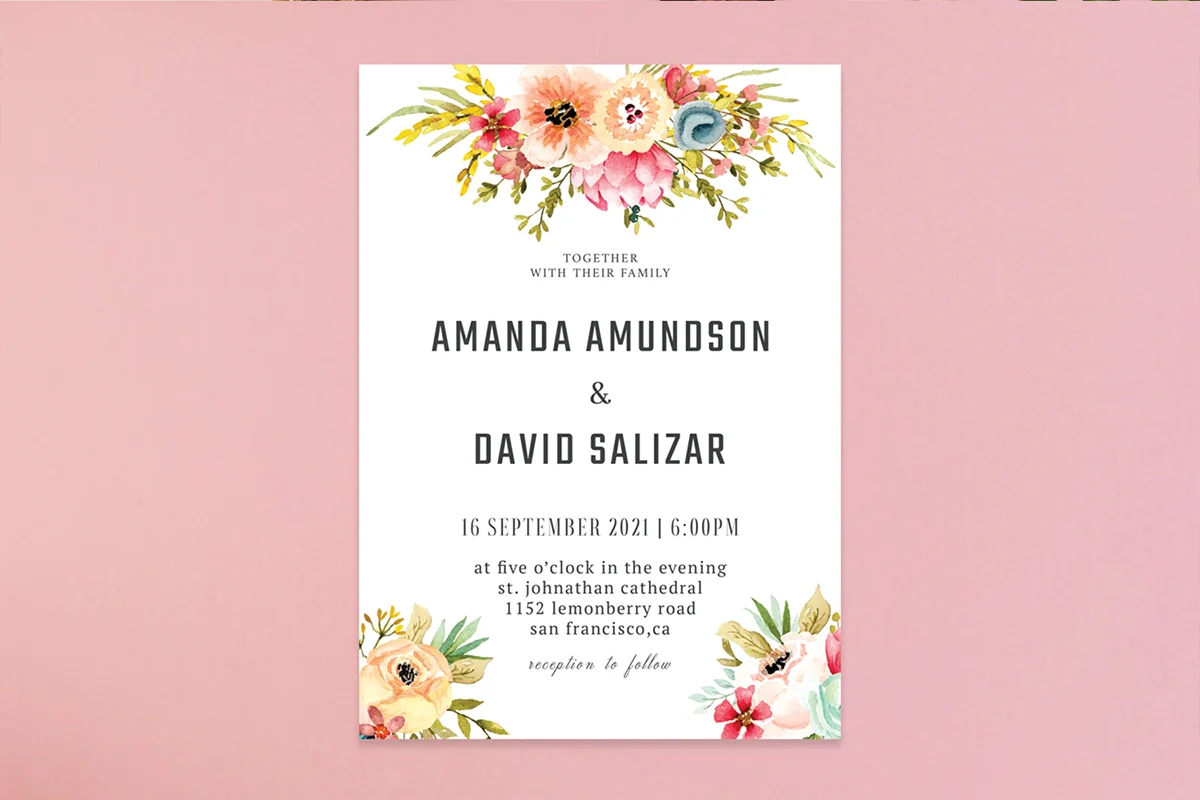Watercolor Floral Wedding Invitation Template V2 Preview 2
