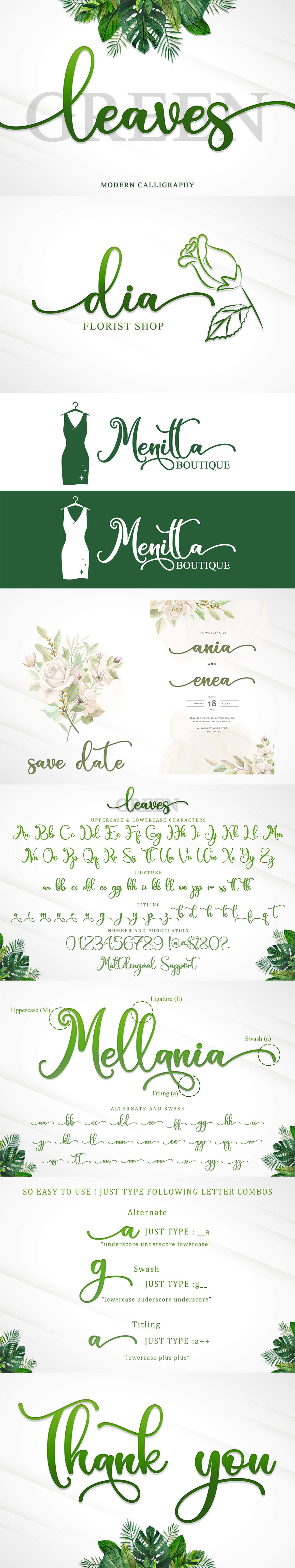Free Green Leaves Handwritten Font
