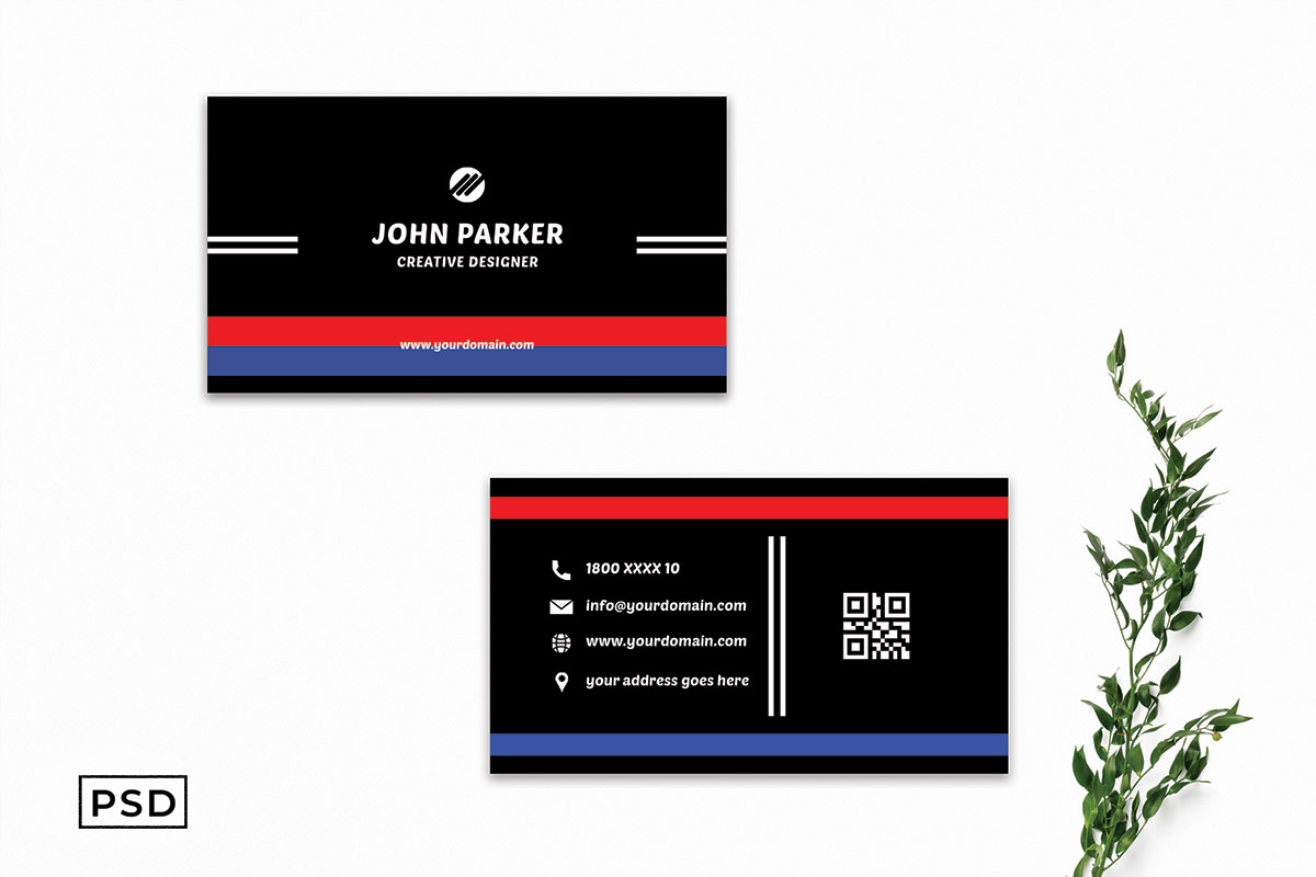 Free Blue & Red Minimal Business Card Template