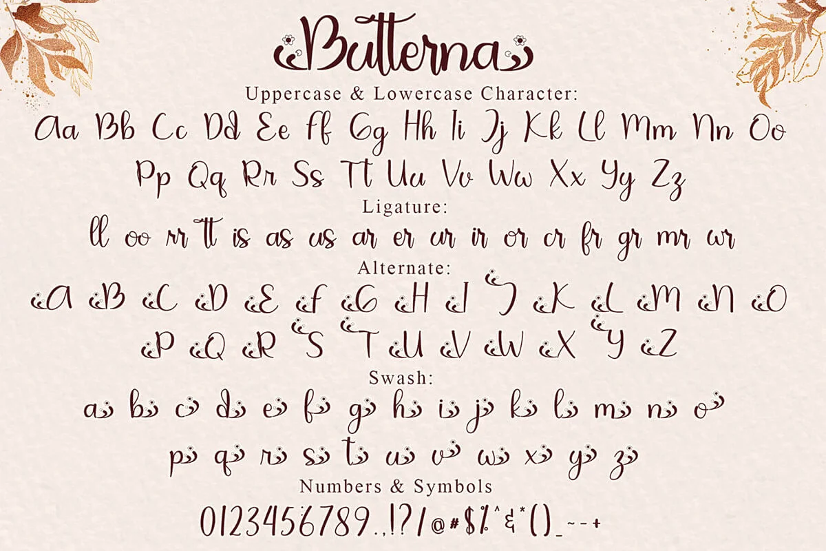 Butterna Calligraphy Font Preview 4