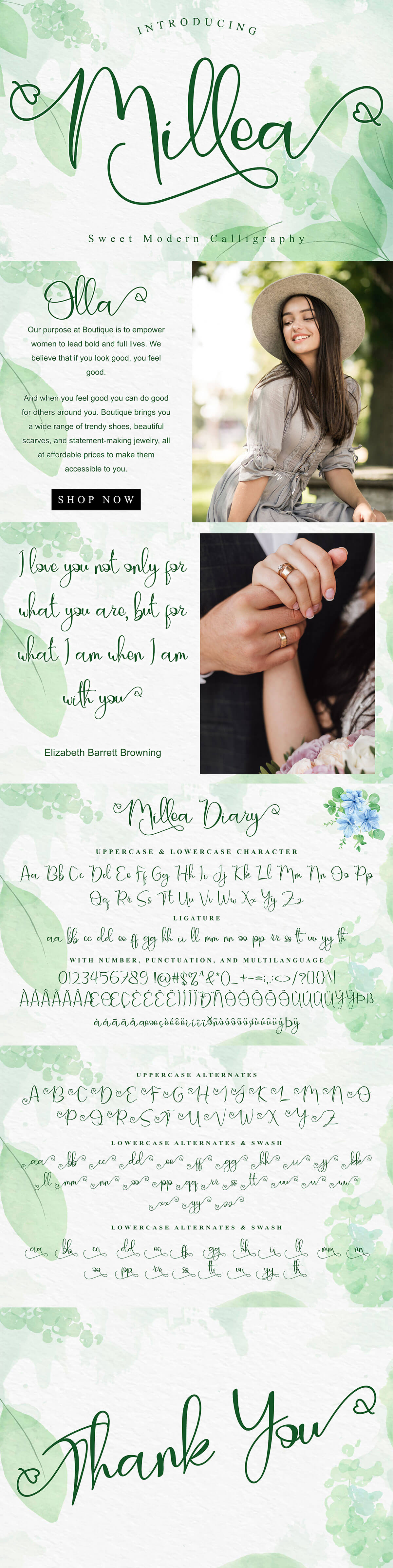 Free Millea Diary Calligraphy Font