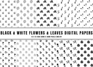 Black & White Flowers & Leaves Digital Papers