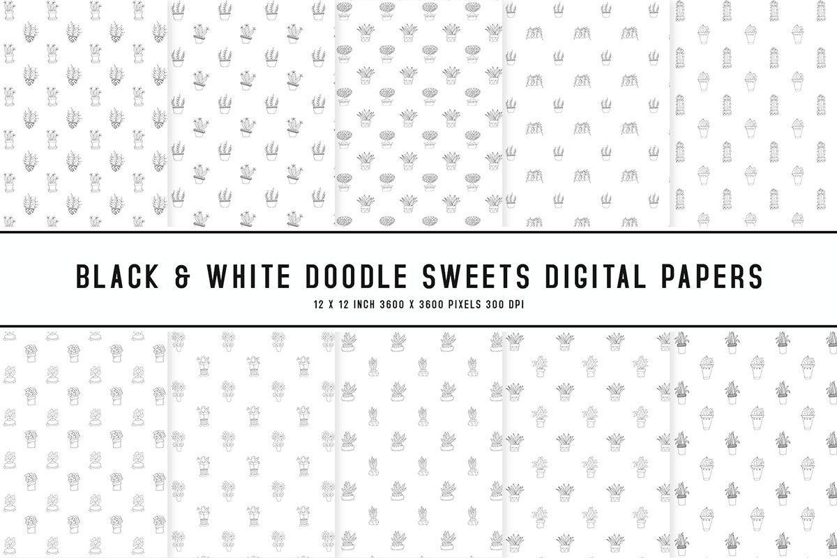 Black & White Potted Plant Digital Papers