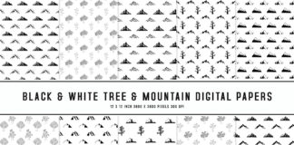 Black & White Tree & Mountain Digital Papers