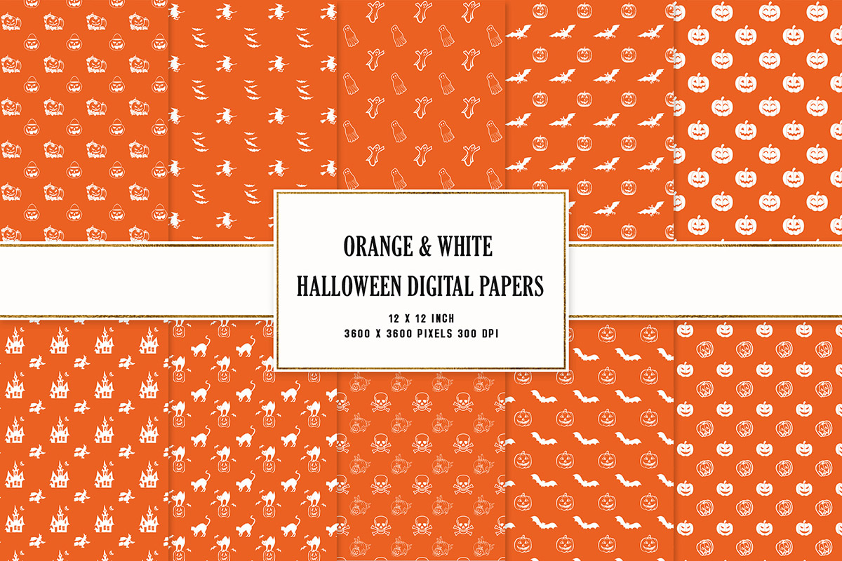 Orange & White Halloween Digital Papers