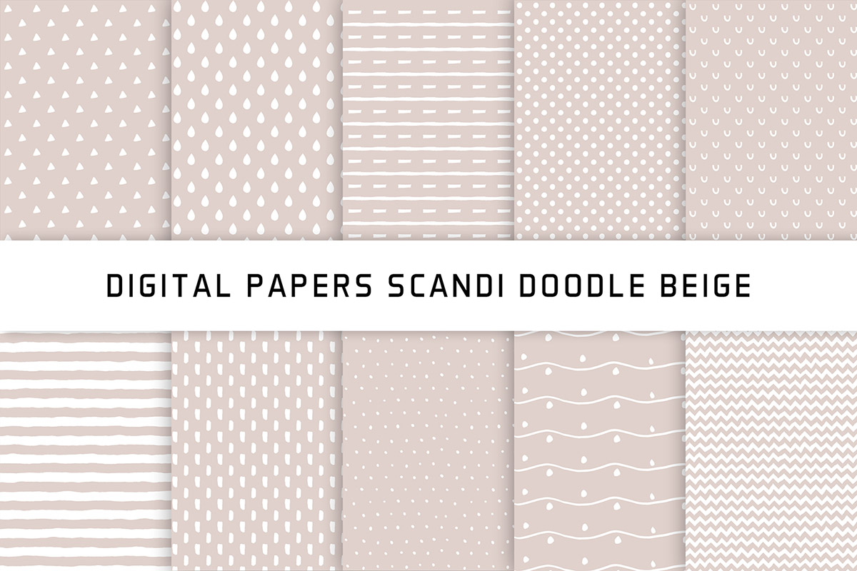 Scandi Doodle Beige Digital Papers