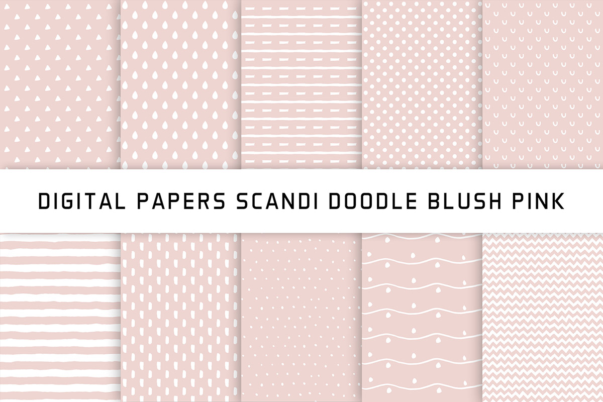 Scandi Doodle Blush Pink Digital Papers