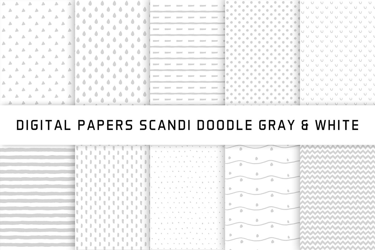 Scandi Doodle Gray & White Digital Papers