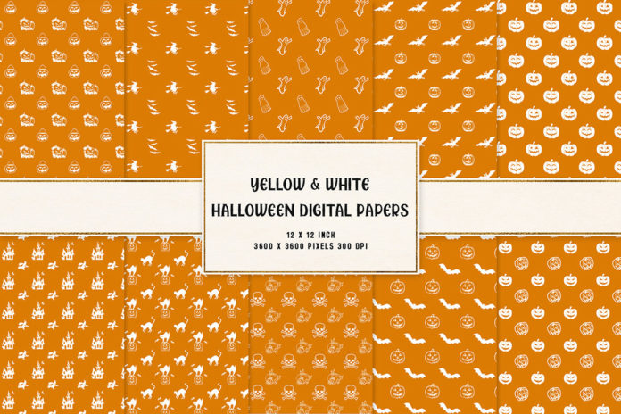 Yellow & White Halloween Digital Papers