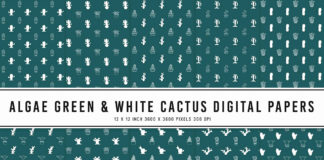 Algae Green & White Cactus Digital Papers