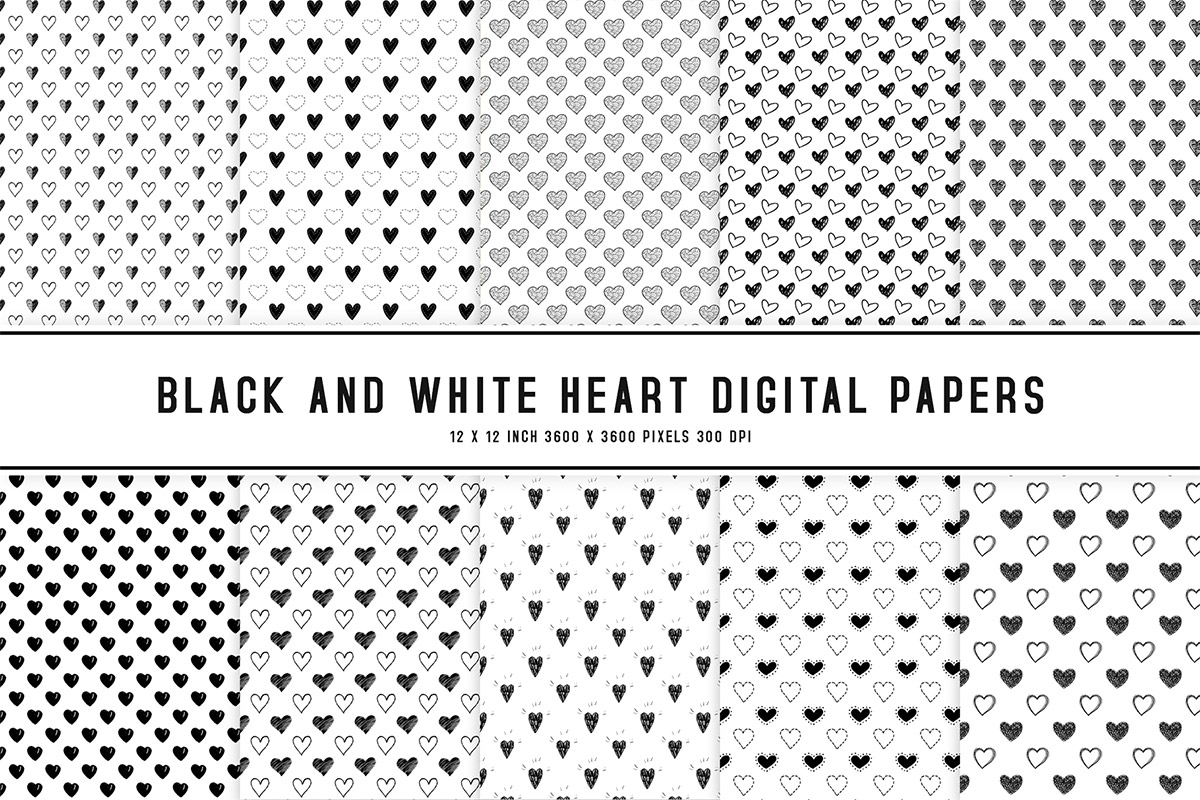 Black And White Heart Digital Papers