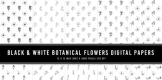 Black & White Botanical Flowers Digital Papers