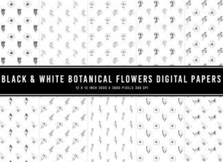 Black & White Botanical Flowers Digital Papers